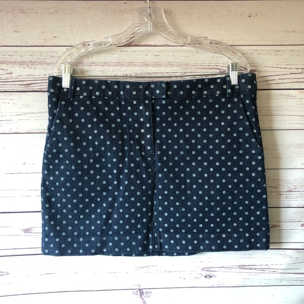 J.CREW Postcard mini in indigo dot denim skirt